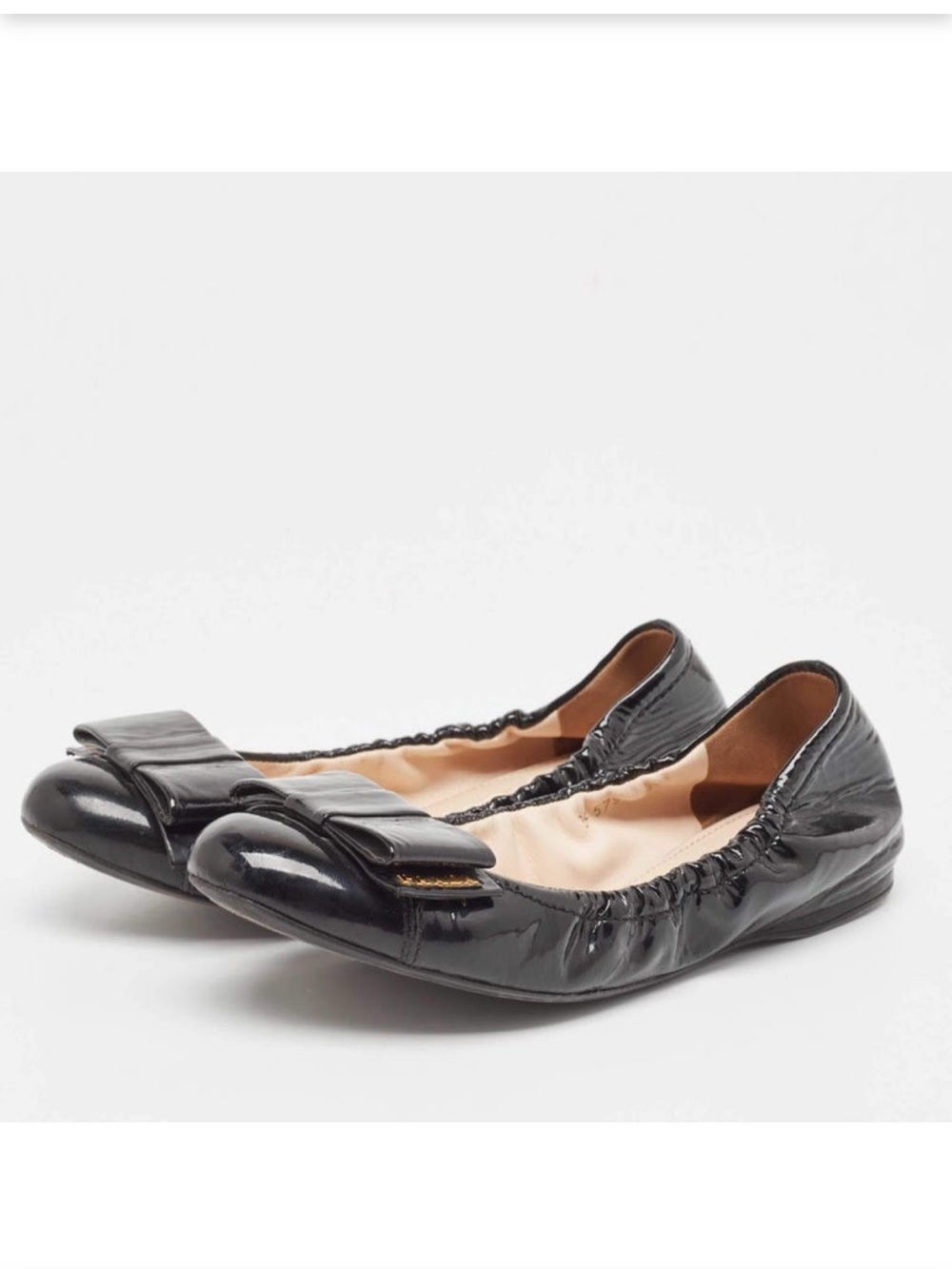 Prada Sport Black Patent Leather Bow Scrunch Ballet